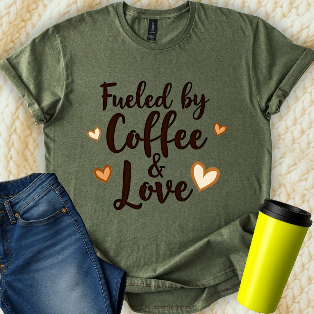 Printify T-Shirt Military Green / S Fueled by Coffee T-Shirt