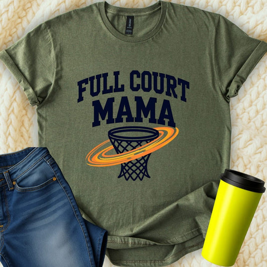 Printify T-Shirt Military Green / S Full Court Mama T-Shirt