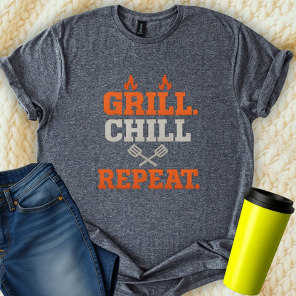MyDesigns Physical Item Grill Chill Repeat Flames Spatula Design T-Shirt