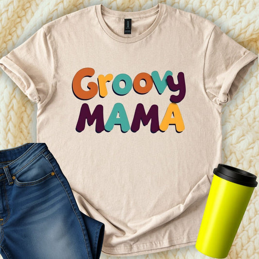 Printify T-Shirt Sand / S Groovy Mama T-Shirt