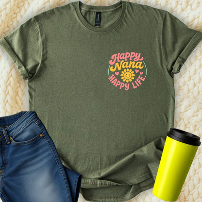 MyDesigns Physical Item Happy Nana Happy Life With Heart Design Apparel T-Shirt