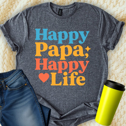MyDesigns Physical Item Happy Papa Happy Life Colorful Graphic Unisex T-Shirt