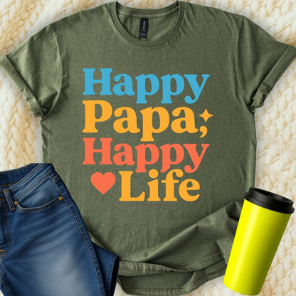 MyDesigns Physical Item Happy Papa Happy Life Colorful Graphic Unisex T-Shirt