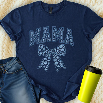 Printify T-Shirt Navy / S Mama Bow T-Shirt