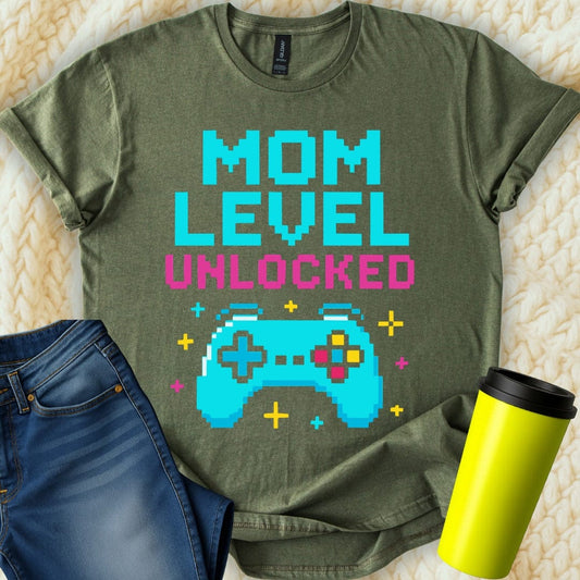 MyDesigns T-Shirt S / Military Green Mom Level Unlocked T-Shirt