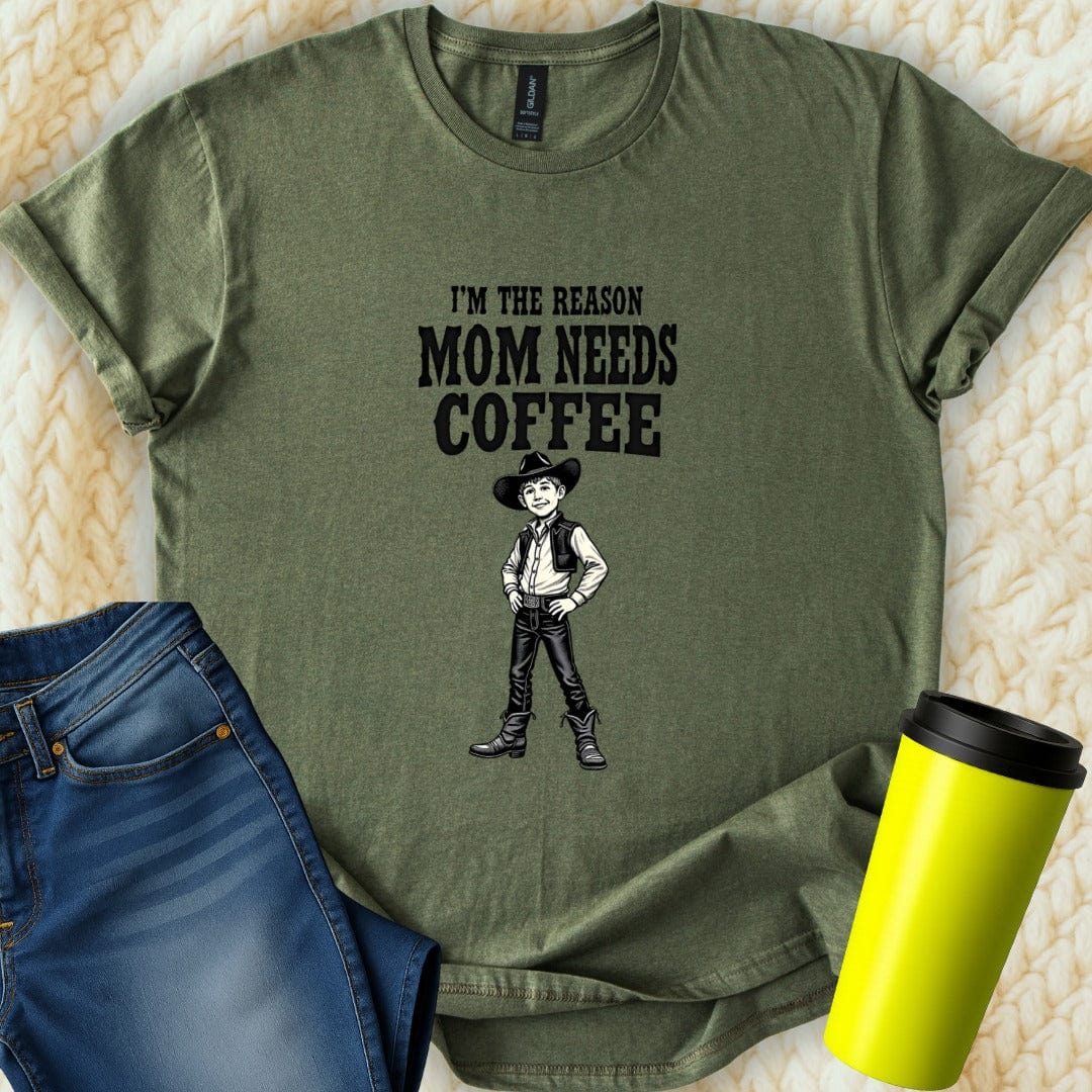 Printify T-Shirt Military Green / S Mom Needs Coffee T-Shirt