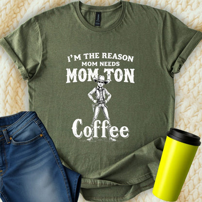 Printify T-Shirt Military Green / S Mom Needs Coffee T-Shirt