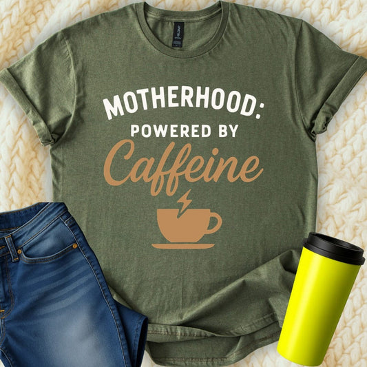 MyDesigns T-Shirt Motherhood Powered by Caffeine Graphic Design T-Shirt