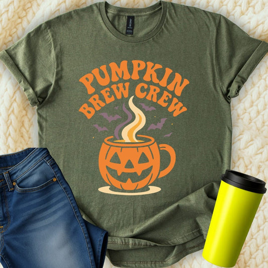 MyDesigns T-Shirt S / Military Green Pumpkin Brew Crew T-Shirt