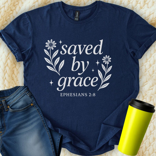 The Off Base T-Shirt S / Navy Saved By Grace Ephesians 2:8 T-Shirt
