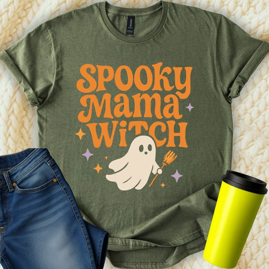 MyDesigns T-Shirt S / Military Green Spooky Mama Witch T-Shirt